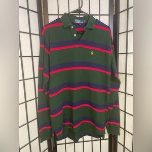Mens Polo Ralph Lauren Green Striped Long Sleeve Sweatshirt Sz Med Golf Preppy